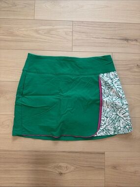 Lady Hagen Green Golf Skort with White Printed Side Panel and Pink Trim